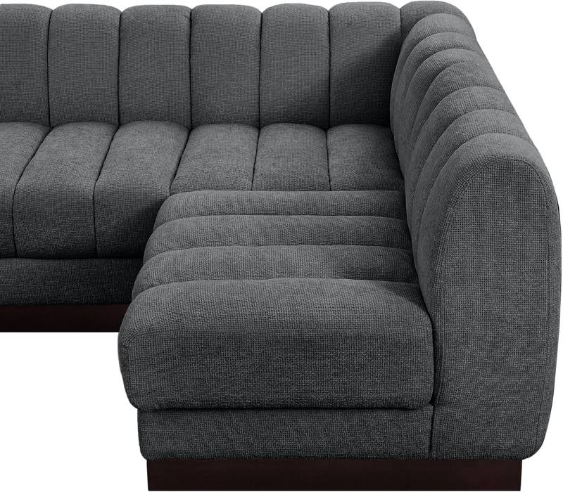 Meridian Furniture - Quinn 133" Grey Chenille Fabric Upholstered 6pc. Sectional - 124Grey-Sec6A - GreatFurnitureDeal