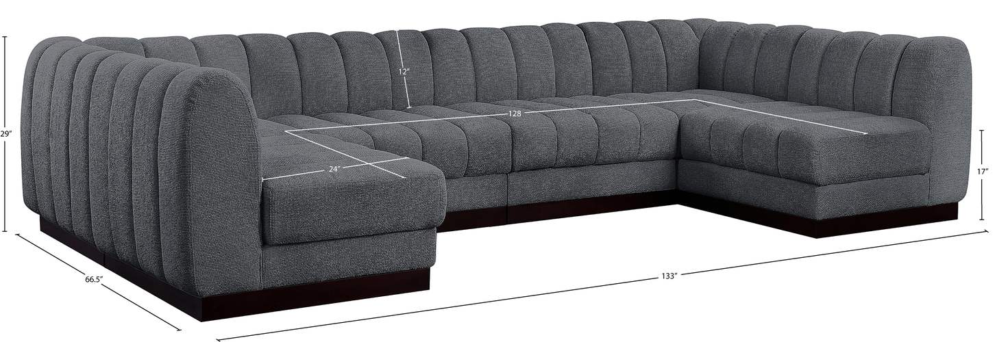 Meridian Furniture - Quinn 133" Grey Chenille Fabric Upholstered 6pc. Sectional - 124Grey-Sec6A - GreatFurnitureDeal