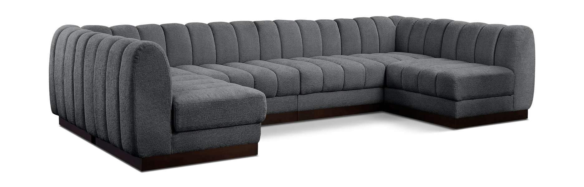 Meridian Furniture - Quinn 133" Grey Chenille Fabric Upholstered 6pc. Sectional - 124Grey-Sec6A - GreatFurnitureDeal
