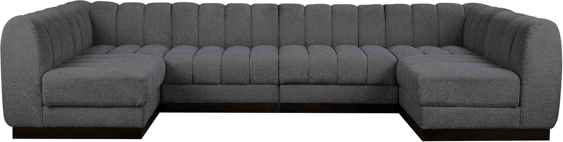 Meridian Furniture - Quinn 133" Grey Chenille Fabric Upholstered 6pc. Sectional - 124Grey-Sec6A - GreatFurnitureDeal