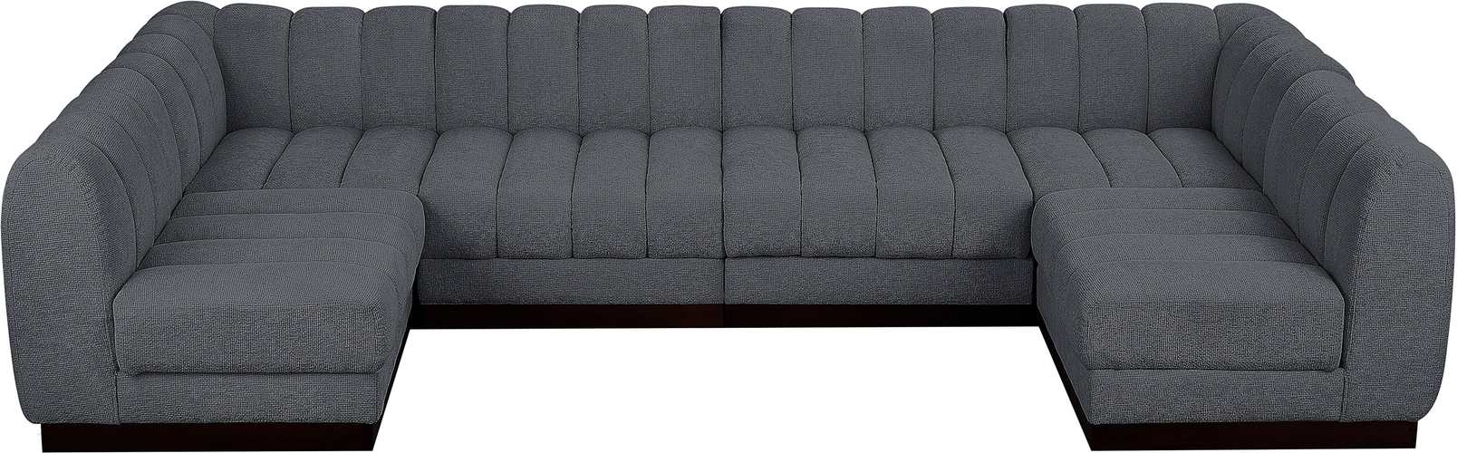 Meridian Furniture - Quinn 133" Grey Chenille Fabric Upholstered 6pc. Sectional - 124Grey-Sec6A - GreatFurnitureDeal