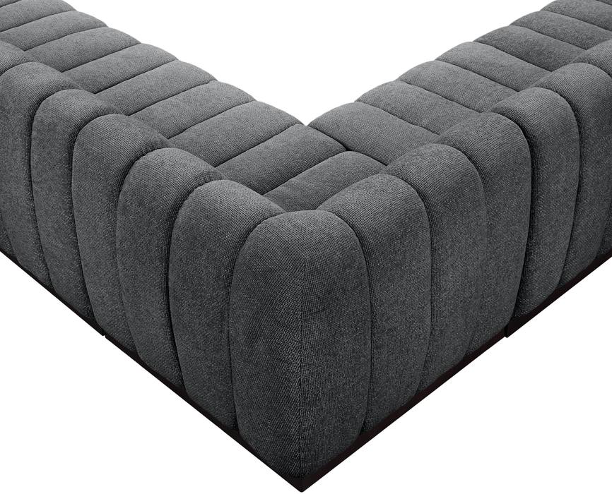 Meridian Furniture - Quinn 197" Grey Chenille Fabric Upholstered 7pc. Sectional - 124Grey-Sec7B - GreatFurnitureDeal