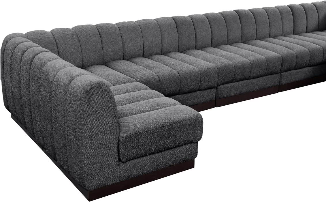 Meridian Furniture - Quinn 197" Grey Chenille Fabric Upholstered 7pc. Sectional - 124Grey-Sec7B - GreatFurnitureDeal