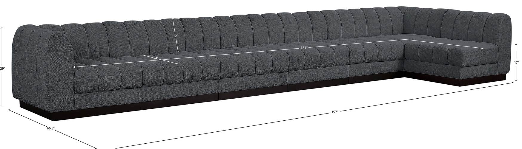 Meridian Furniture - Quinn 197" Grey Chenille Fabric Upholstered 7pc. Sectional - 124Grey-Sec7B - GreatFurnitureDeal