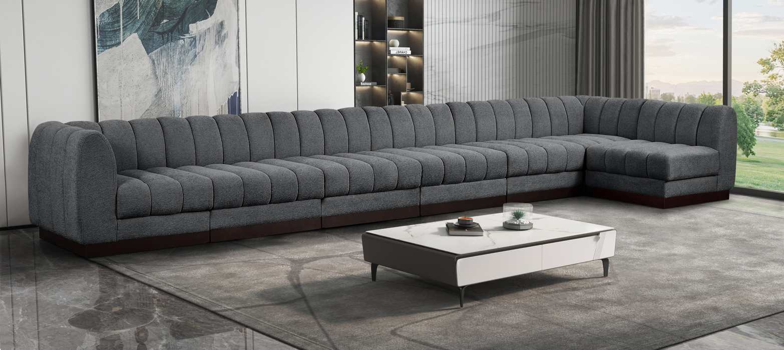 Meridian Furniture - Quinn 197" Grey Chenille Fabric Upholstered 7pc. Sectional - 124Grey-Sec7B - GreatFurnitureDeal