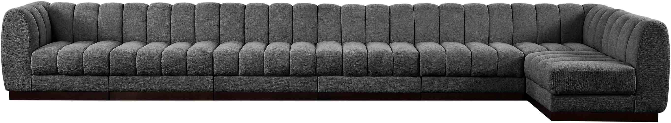 Meridian Furniture - Quinn 197" Grey Chenille Fabric Upholstered 7pc. Sectional - 124Grey-Sec7B - GreatFurnitureDeal