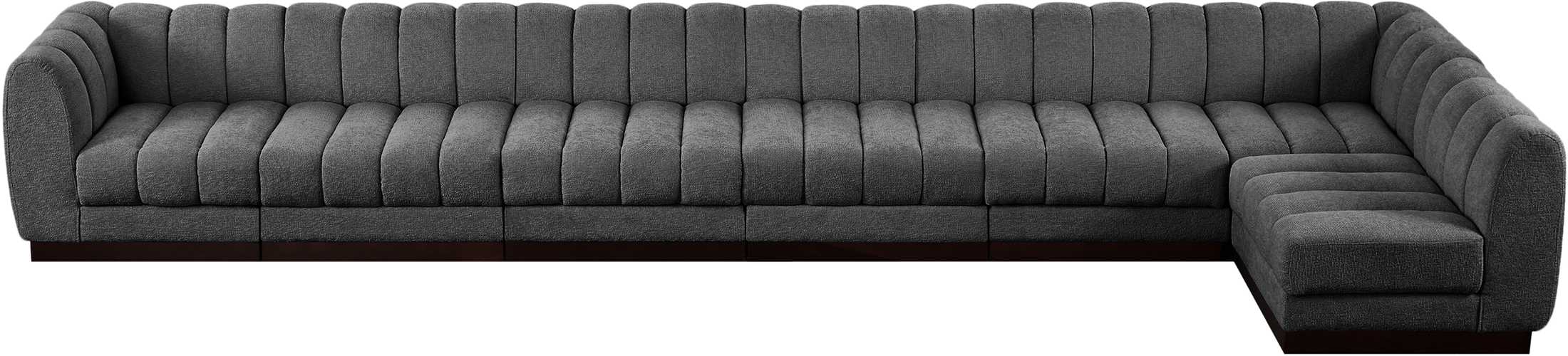 Meridian Furniture - Quinn 197" Grey Chenille Fabric Upholstered 7pc. Sectional - 124Grey-Sec7B - GreatFurnitureDeal