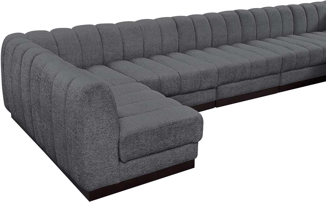 Meridian Furniture - Quinn 229" Grey Chenille Fabric Upholstered 9pc. Sectional - 124Grey-Sec9A - GreatFurnitureDeal
