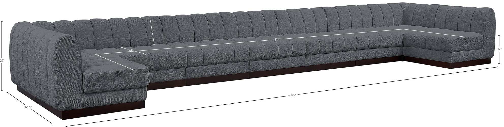 Meridian Furniture - Quinn 229" Grey Chenille Fabric Upholstered 9pc. Sectional - 124Grey-Sec9A - GreatFurnitureDeal