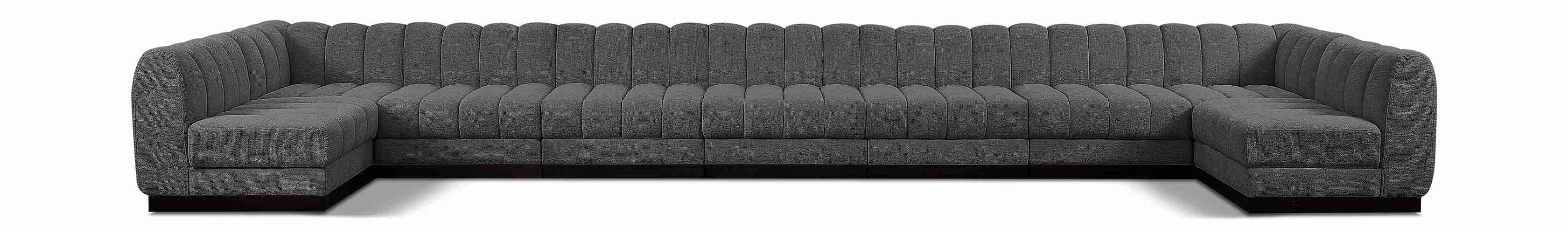 Meridian Furniture - Quinn 229" Grey Chenille Fabric Upholstered 9pc. Sectional - 124Grey-Sec9A - GreatFurnitureDeal
