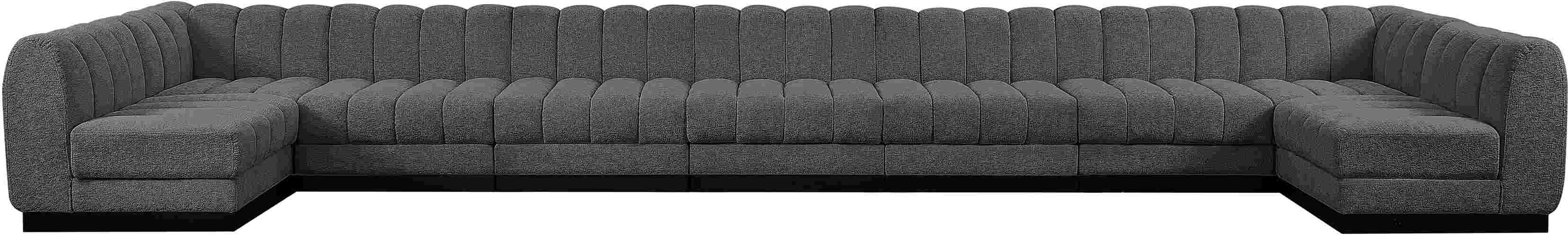 Meridian Furniture - Quinn 229" Grey Chenille Fabric Upholstered 9pc. Sectional - 124Grey-Sec9A - GreatFurnitureDeal