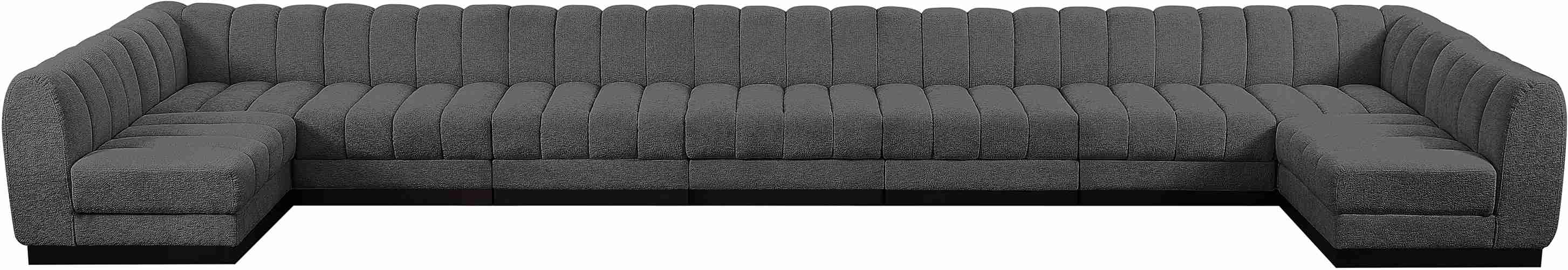 Meridian Furniture - Quinn 229" Grey Chenille Fabric Upholstered 9pc. Sectional - 124Grey-Sec9A - GreatFurnitureDeal