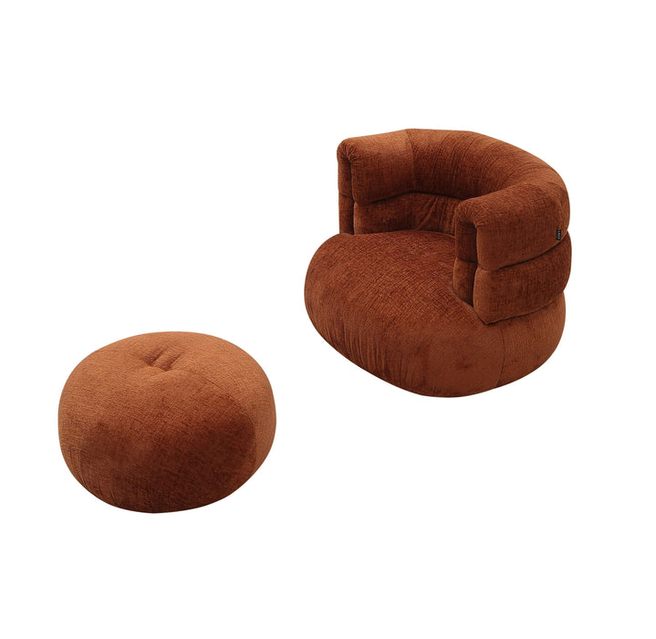 VIG Furniture - Divani Casa Shay - Modern Burnt Orange Fabric Accent Chair + Ottoman - VGEV-CH325-ORG-SET