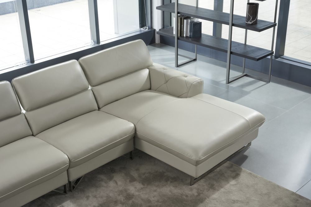 American Eagle Furniture - EK-L030 Light Gray Italian Leather Sectional - Left Sitting - EK-L030L-LG