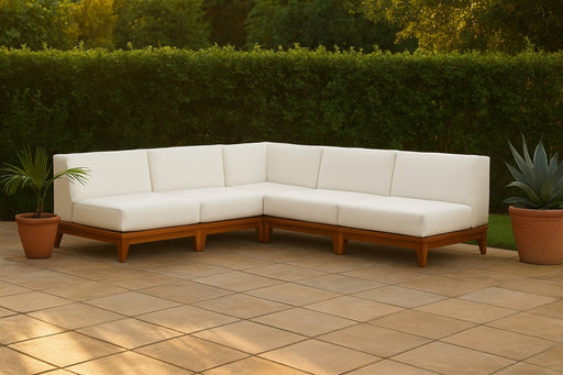 Meridian Furniture - Rio 100" Off White Water Resistant Fabric Upholstered Outdoor Patio 5 Piece Modular Sectional - 389White-Sec5B - GreatFurnitureDeal
