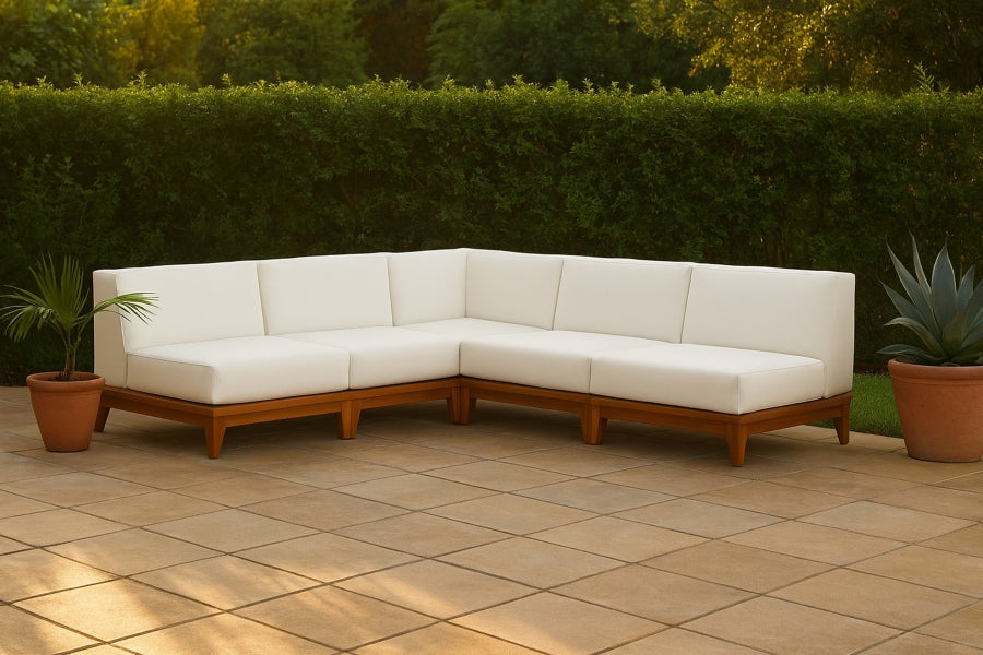Meridian Furniture - Rio 100" Off White Water Resistant Fabric Upholstered Outdoor Patio 5 Piece Modular Sectional - 389White-Sec5B - GreatFurnitureDeal