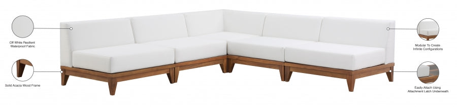 Meridian Furniture - Rio 100" Off White Water Resistant Fabric Upholstered Outdoor Patio 5 Piece Modular Sectional - 389White-Sec5B - GreatFurnitureDeal