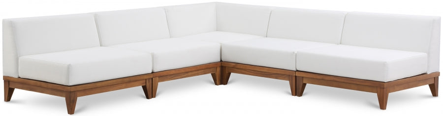 Meridian Furniture - Rio 100" Off White Water Resistant Fabric Upholstered Outdoor Patio 5 Piece Modular Sectional - 389White-Sec5B - GreatFurnitureDeal