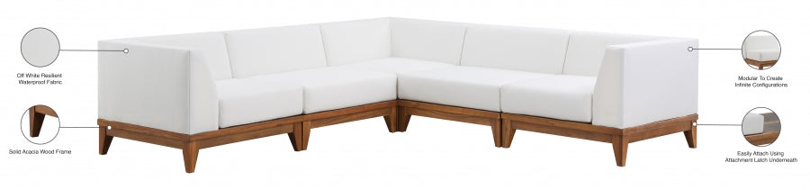 Meridian Furniture - Rio 96.5" Off White Water Resistant Fabric Upholstered Outdoor Patio 5 Piece Modular Sectional - 389White-Sec5C - GreatFurnitureDeal