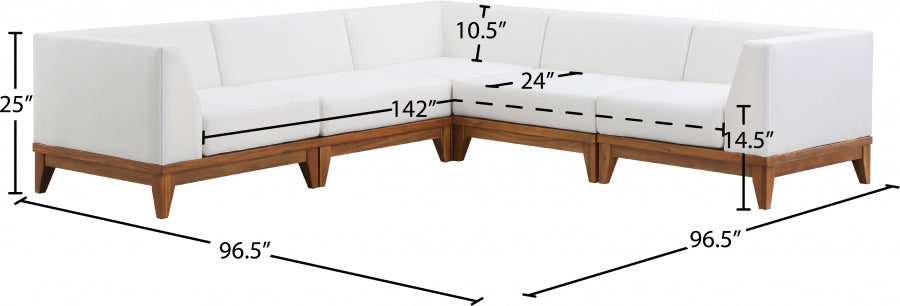 Meridian Furniture - Rio 96.5" Off White Water Resistant Fabric Upholstered Outdoor Patio 5 Piece Modular Sectional - 389White-Sec5C - GreatFurnitureDeal