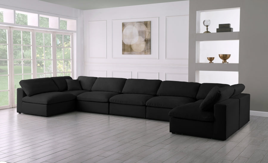 Meridian Furniture - Serene 197" Linen Textured Fabric Upholstered Deluxe Comfort 7 Piece Modular Sectional - 601Black-Sec7B - GreatFurnitureDeal