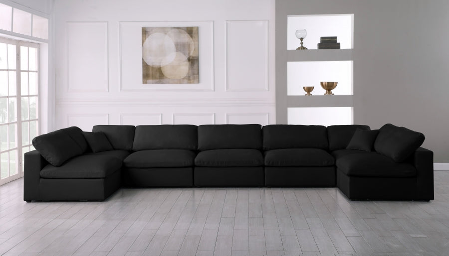 Meridian Furniture - Serene 197" Linen Textured Fabric Upholstered Deluxe Comfort 7 Piece Modular Sectional - 601Black-Sec7B - GreatFurnitureDeal