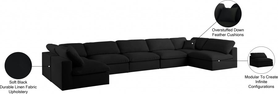 Meridian Furniture - Serene 197" Linen Textured Fabric Upholstered Deluxe Comfort 7 Piece Modular Sectional - 601Black-Sec7B - GreatFurnitureDeal