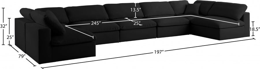 Meridian Furniture - Serene 197" Linen Textured Fabric Upholstered Deluxe Comfort 7 Piece Modular Sectional - 601Black-Sec7B - GreatFurnitureDeal