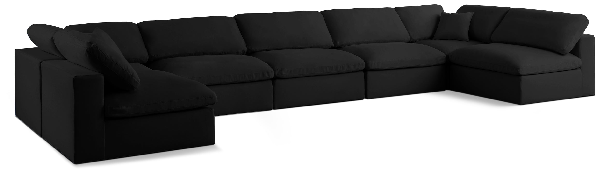 Meridian Furniture - Serene 197" Linen Textured Fabric Upholstered Deluxe Comfort 7 Piece Modular Sectional - 601Black-Sec7B - GreatFurnitureDeal