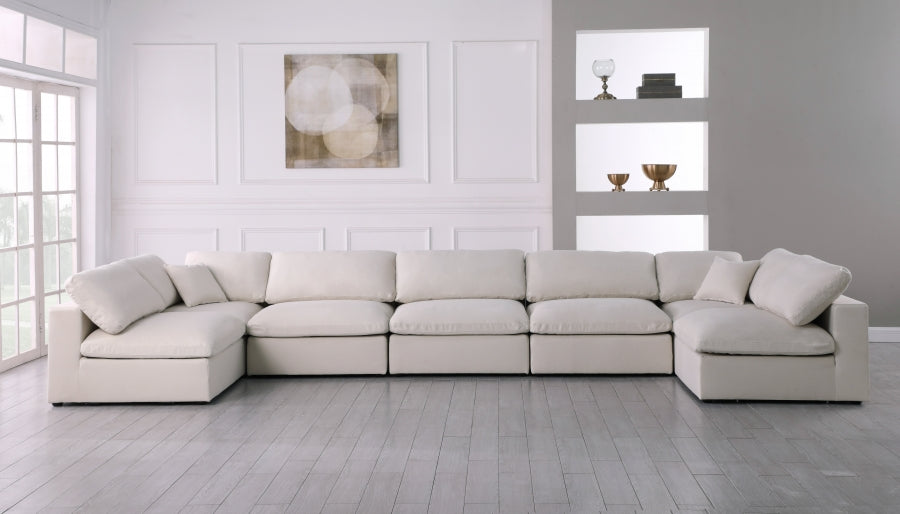 Meridian Furniture - Serene 197" Linen Textured Fabric Upholstered Deluxe Comfort 7 Piece Modular Sectional - 601Cream-Sec7B - GreatFurnitureDeal