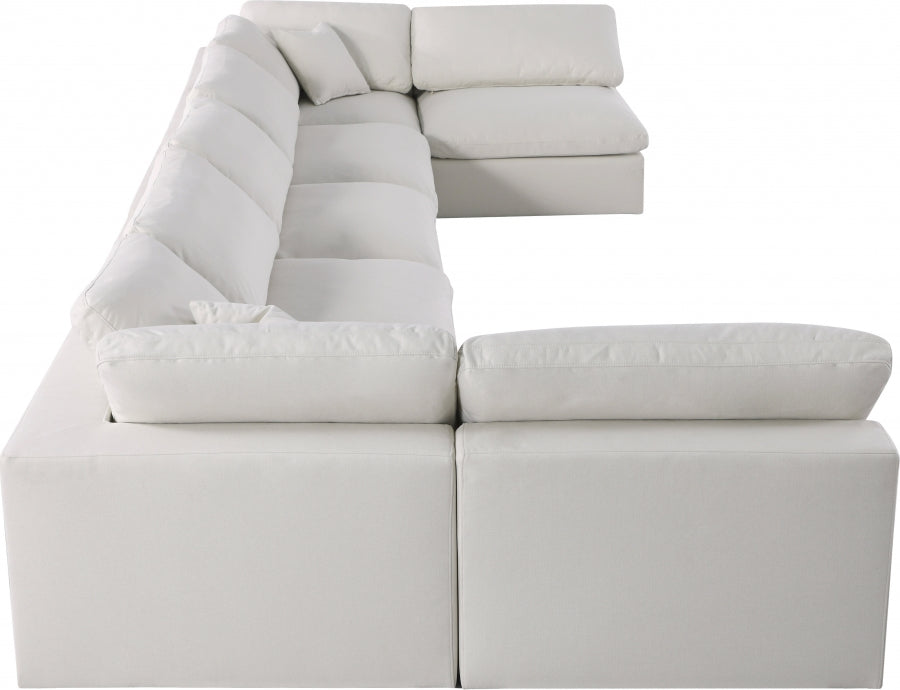 Meridian Furniture - Serene 197" Linen Textured Fabric Upholstered Deluxe Comfort 7 Piece Modular Sectional - 601Cream-Sec7B - GreatFurnitureDeal