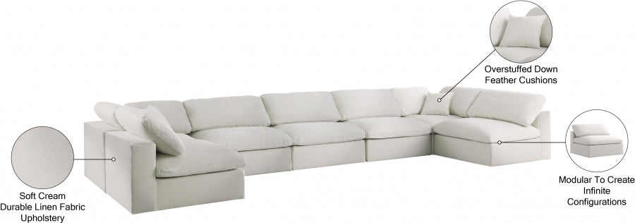 Meridian Furniture - Serene 197" Linen Textured Fabric Upholstered Deluxe Comfort 7 Piece Modular Sectional - 601Cream-Sec7B - GreatFurnitureDeal