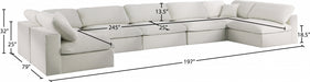 Meridian Furniture - Serene 197" Linen Textured Fabric Upholstered Deluxe Comfort 7 Piece Modular Sectional - 601Cream-Sec7B - GreatFurnitureDeal