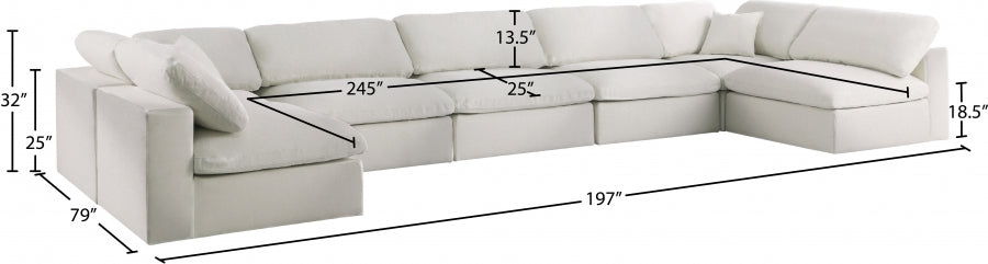 Meridian Furniture - Serene 197" Linen Textured Fabric Upholstered Deluxe Comfort 7 Piece Modular Sectional - 601Cream-Sec7B - GreatFurnitureDeal