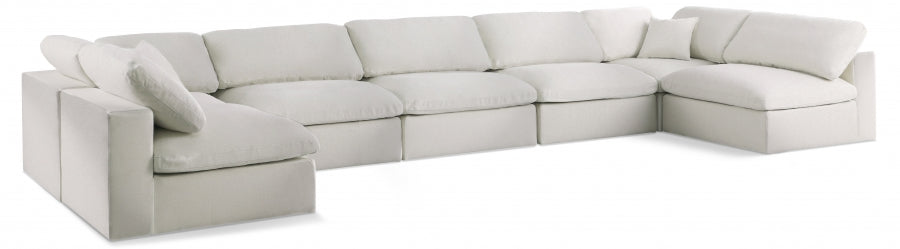 Meridian Furniture - Serene 197" Linen Textured Fabric Upholstered Deluxe Comfort 7 Piece Modular Sectional - 601Cream-Sec7B - GreatFurnitureDeal