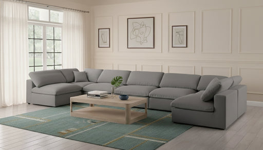 Meridian Furniture - Serene 197" Linen Textured Fabric Upholstered Deluxe Comfort 7 Piece Modular Sectional - 601Grey-Sec7B - GreatFurnitureDeal