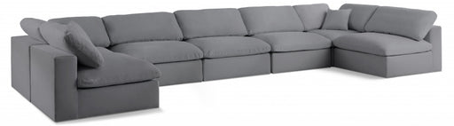 Meridian Furniture - Serene 197" Linen Textured Fabric Upholstered Deluxe Comfort 7 Piece Modular Sectional - 601Grey-Sec7B - GreatFurnitureDeal