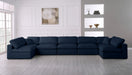 Meridian Furniture - Serene 197" Linen Textured Fabric Upholstered Deluxe Comfort 7 Piece Modular Sectional - 601Navy-Sec7B - GreatFurnitureDeal