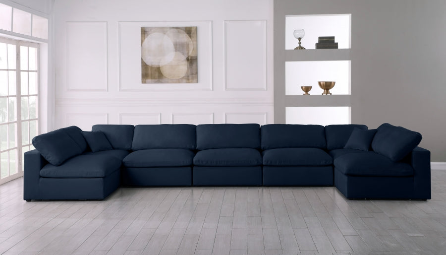 Meridian Furniture - Serene 197" Linen Textured Fabric Upholstered Deluxe Comfort 7 Piece Modular Sectional - 601Navy-Sec7B - GreatFurnitureDeal