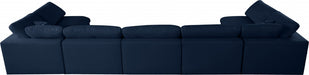 Meridian Furniture - Serene 197" Linen Textured Fabric Upholstered Deluxe Comfort 7 Piece Modular Sectional - 601Navy-Sec7B - GreatFurnitureDeal