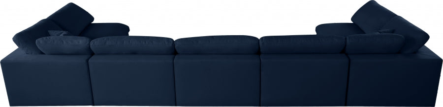 Meridian Furniture - Serene 197" Linen Textured Fabric Upholstered Deluxe Comfort 7 Piece Modular Sectional - 601Navy-Sec7B - GreatFurnitureDeal