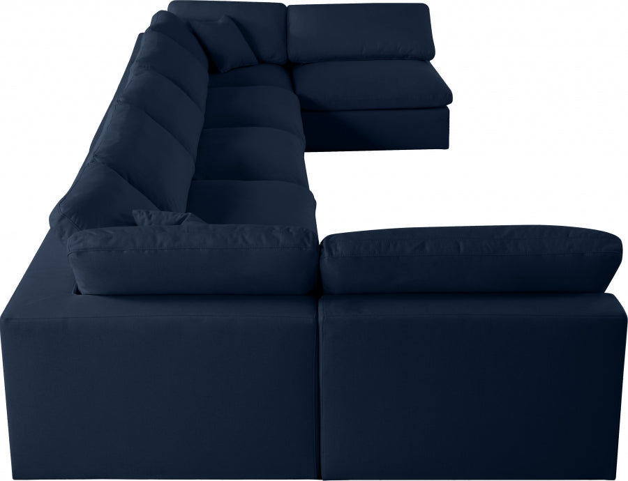 Meridian Furniture - Serene 197" Linen Textured Fabric Upholstered Deluxe Comfort 7 Piece Modular Sectional - 601Navy-Sec7B - GreatFurnitureDeal