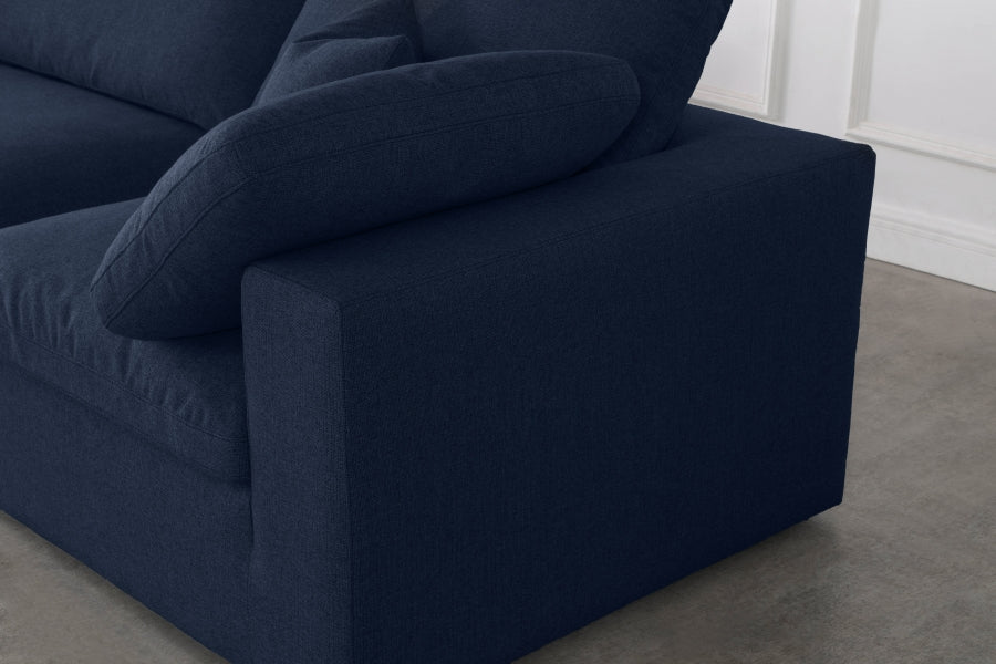 Meridian Furniture - Serene 197" Linen Textured Fabric Upholstered Deluxe Comfort 7 Piece Modular Sectional - 601Navy-Sec7B - GreatFurnitureDeal
