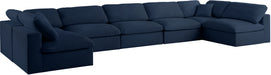 Meridian Furniture - Serene 197" Linen Textured Fabric Upholstered Deluxe Comfort 7 Piece Modular Sectional - 601Navy-Sec7B - GreatFurnitureDeal