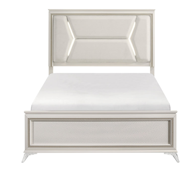 Homelegance - Audra King Upholstered Bed with LED Lighting in White and Gold - 1383K-1EK - GreatFurnitureDeal