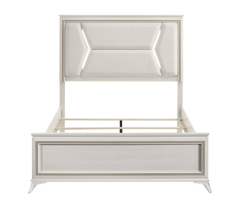 Homelegance - Audra Queen Upholstered Bed with LED Lighting in White and Gold - 1383-1 - GreatFurnitureDeal