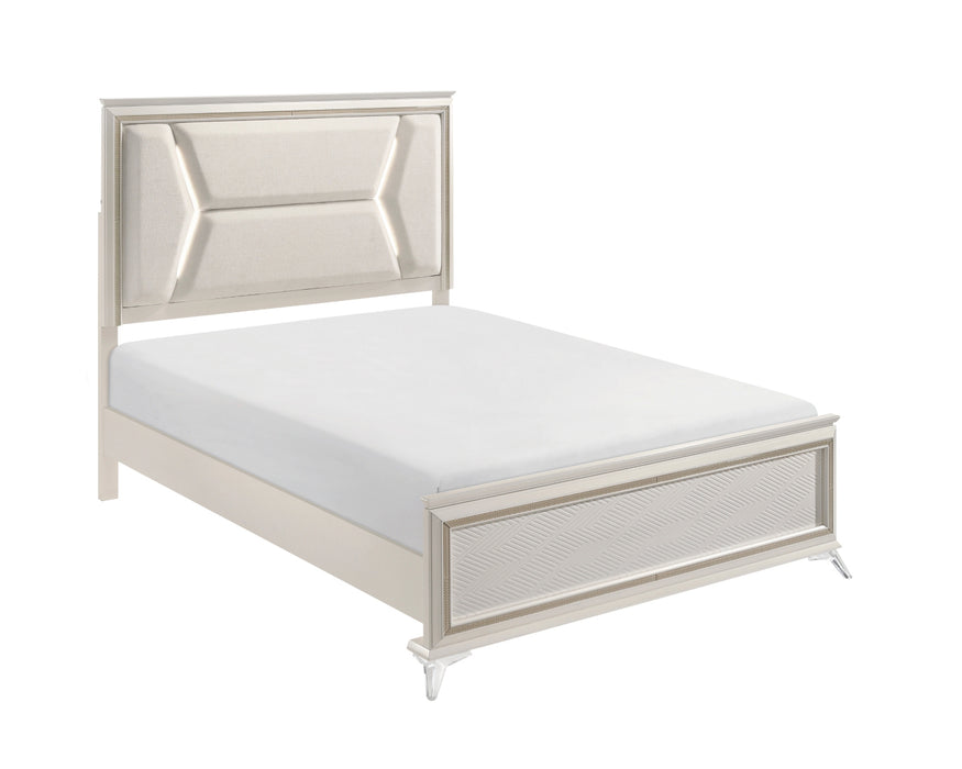 Homelegance - Audra Queen Upholstered Bed with LED Lighting in White and Gold - 1383-1 - GreatFurnitureDeal