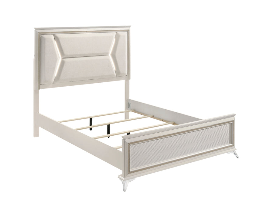 Homelegance - Audra King Upholstered Bed with LED Lighting in White and Gold - 1383K-1EK - GreatFurnitureDeal