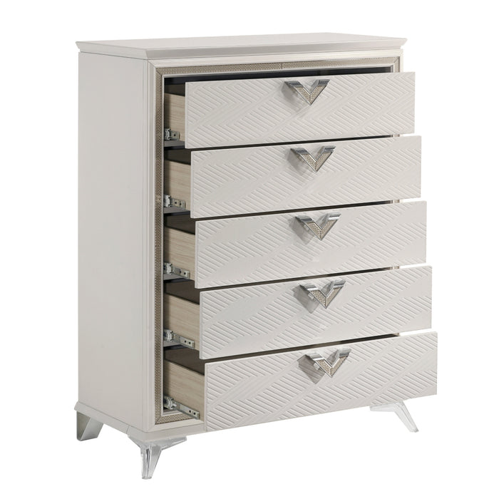 Homelegance - Audra 5 Drawer Chest in White and Gold - 1383-9 - GreatFurnitureDeal