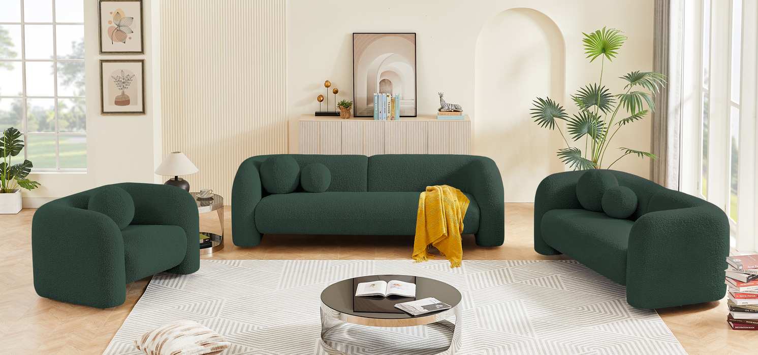 Meridian Furniture - Emory 89" Green Boucle Fabric Upholstered Sofa - 139Green-S - GreatFurnitureDeal